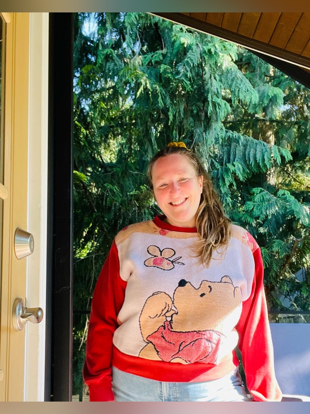 Upcycled Winnie the Pooh tapestry Crewneck Sweatshirt OS
